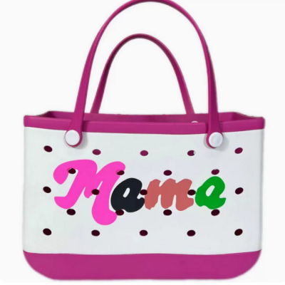  Custom Print Open Square mama Lady Portable Handbags Women's Designing Waterproof Rubber Tote EVA Silicone Beach Bag